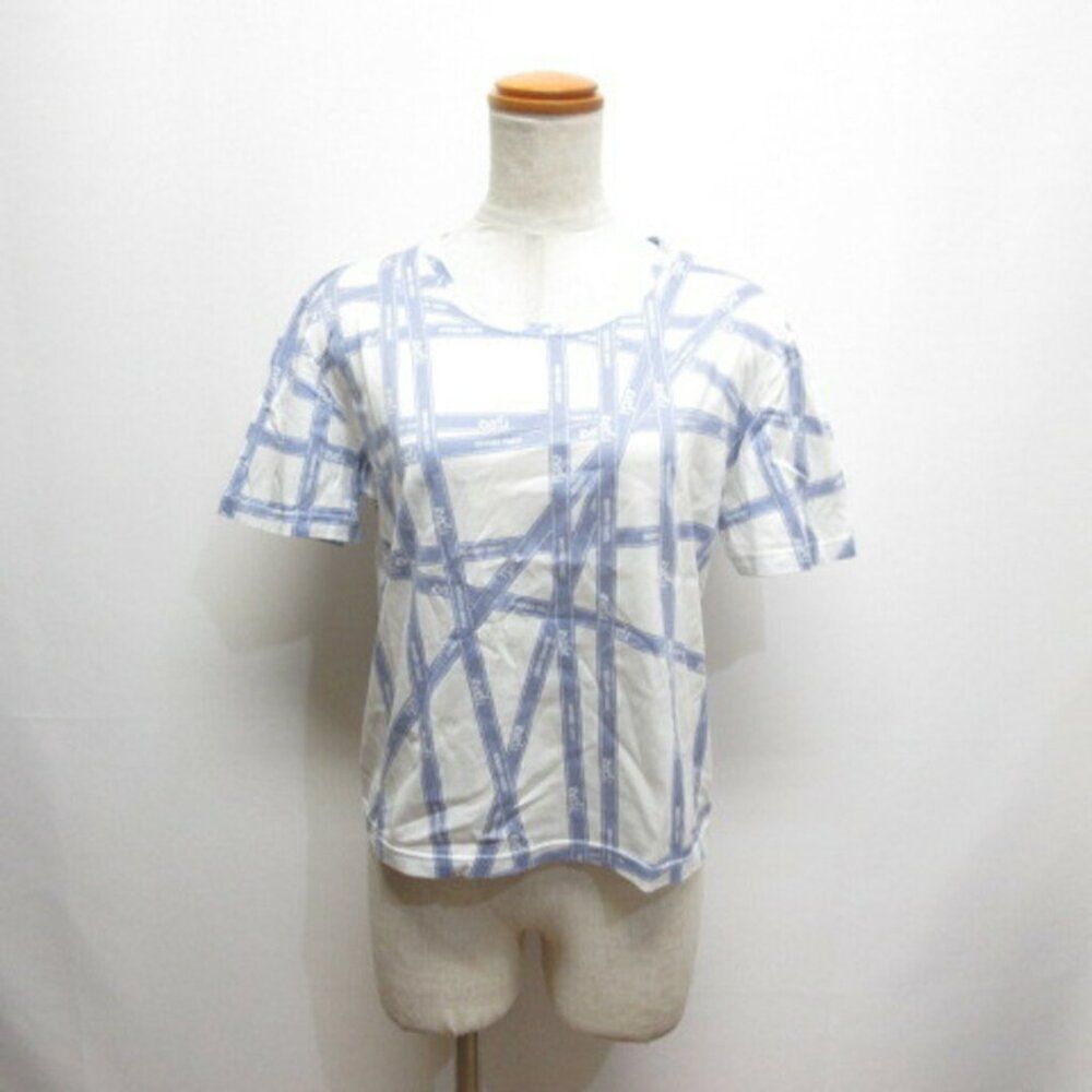 Hermès Paris Blue and White Bolduc Ribbon Print T-Shirt - Made in France, Size M